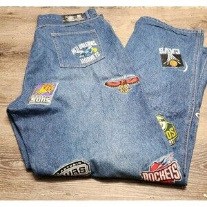 Vintage UNK NBA Teams Jeans Size 40x34 Basketball Embroidered Patches Baggy Y2K